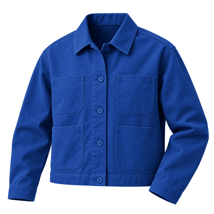 The same chore jacket in cobalt blue.