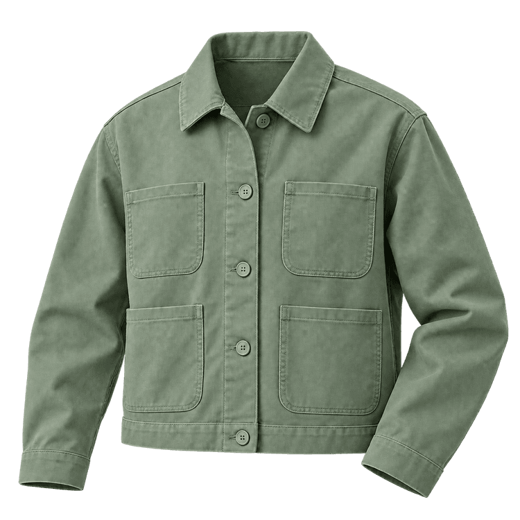 A chore jacket in sage green.